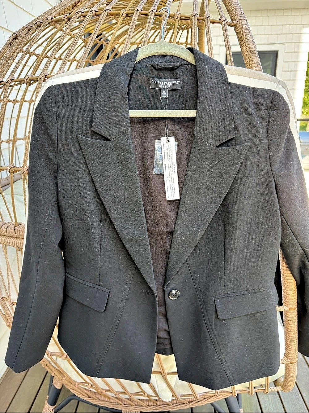 Central Park West Color Block Blazer Black & White Medium Like New